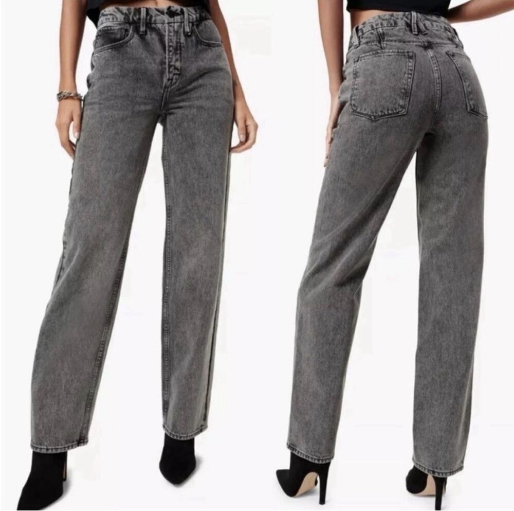 Good American Good Icon loose-fit straight-leg jeans in a washed black